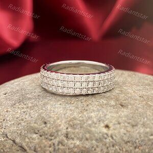 NEW Certified 2-3 ct.t.w. Moissanite Three Row Pave Full Eternity Band Ring